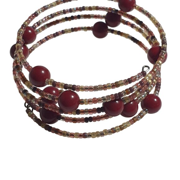 Beaded Wire Wrap Bracelet Multicolor Glass Beads Handmade Adjustable Coil Boho - Picture 3 of 3